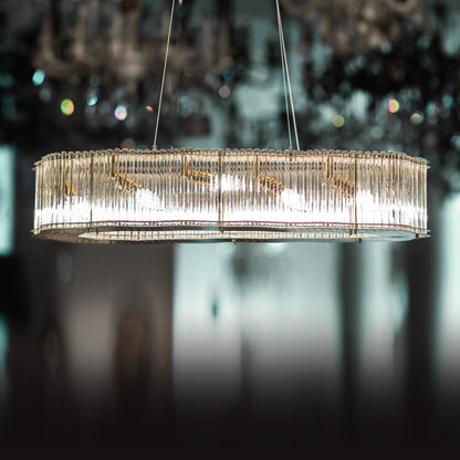 Star Oval Glass Chandelier, 12 Lights, Stainless Steel, 90×40cm - Solitaire Gold