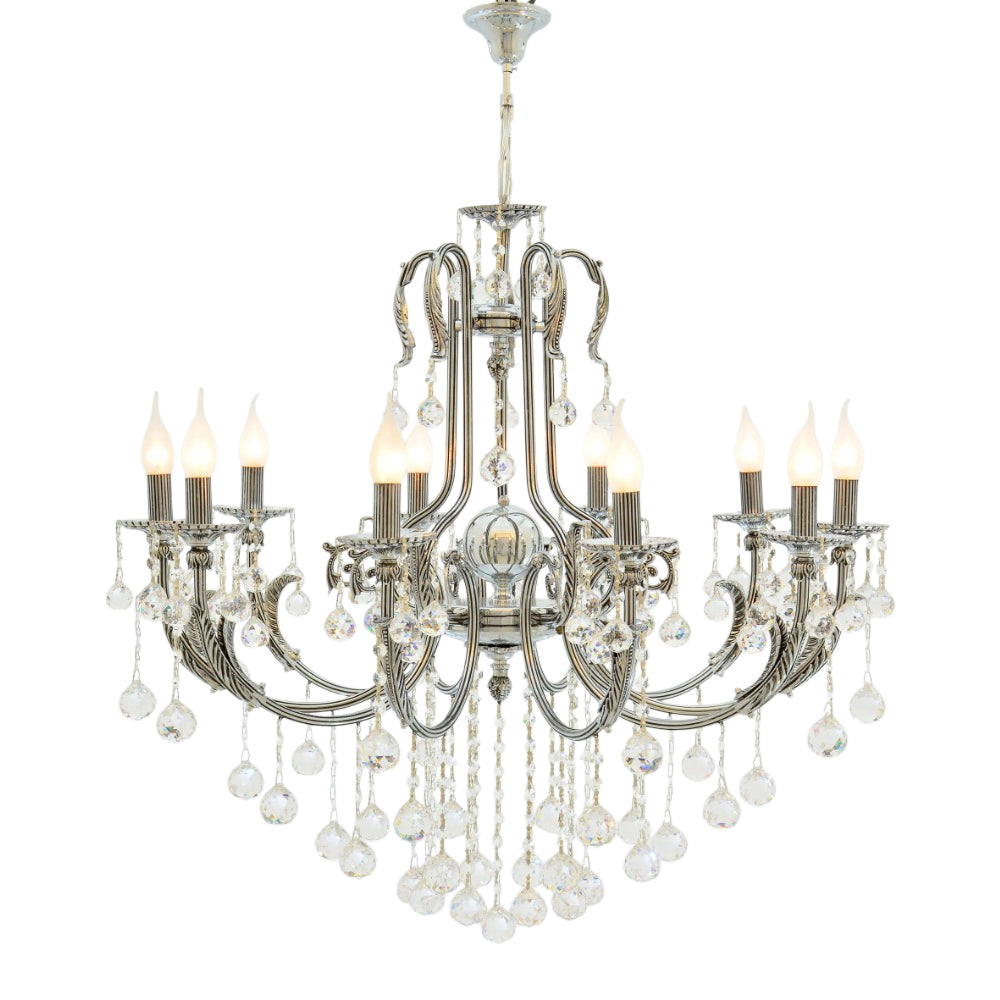 Sharp Chandelier, 10 Lights, Metal, 70×90cm - Chrome