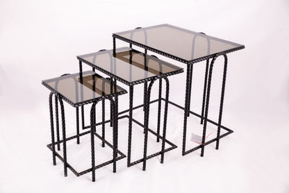 طقم ترابيزة مستطيلة بتصميم ثعبان، 65 سم × 45 سم، ارتفاع 60 سم، 3 قطع، المنتج 5672، لون أسود سوليتير