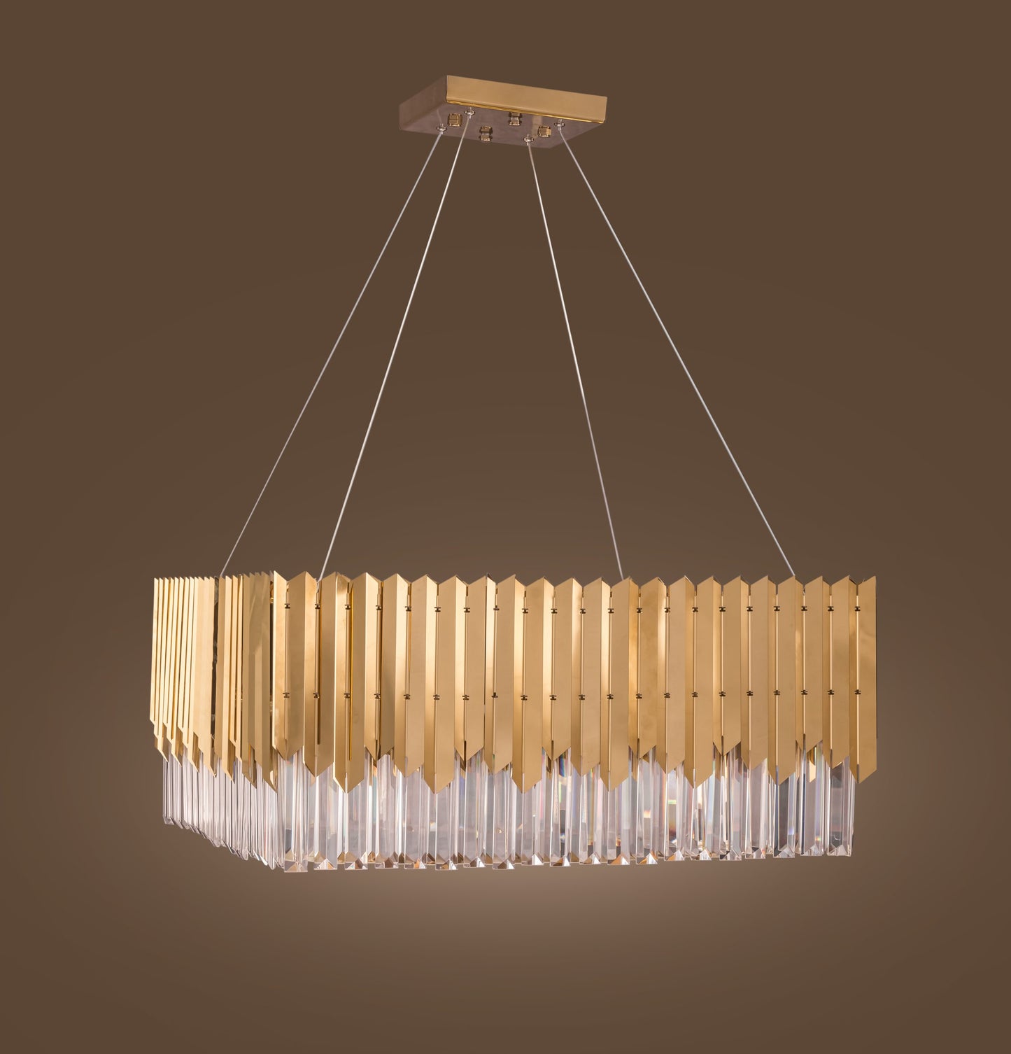 Square Chandelier, 8 Lights, Stainless Steel, 60×70cm - Solitaire Gold