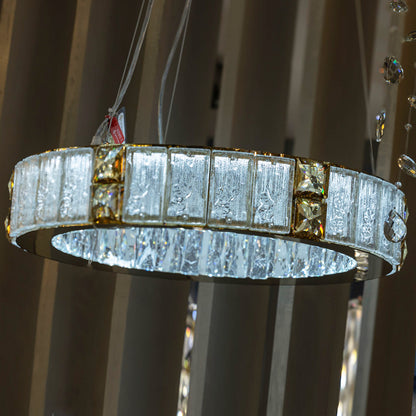 Chandelier 50 cm LED round square crystal 5730 solitaire gold