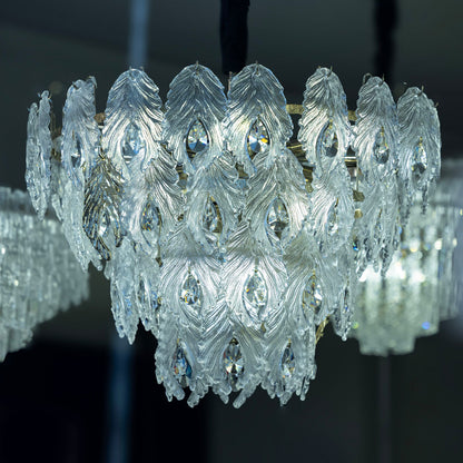 Chandelier 50 cm rounded glass palm code 5739 with solitaire gold crystal