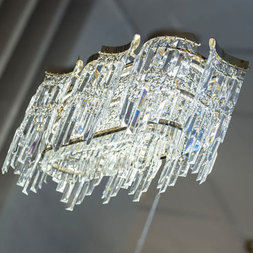 Chandelier 100 cm x 40 cm (LED) oval (plain section) code 5734 with solitaire gold crystal