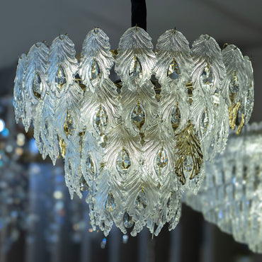 Glass Palm Leaves Round Chandelier, 14 Lights, Metal, 70×80cm - Solitaire Gold