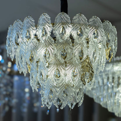 Glass Palm Leaves Round Chandelier, 14 Lights, Metal, 70×80cm - Solitaire Gold