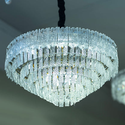 Round Stone Glass Chandelier, 12 Lights, Metal, 65×80cm - Solitaire Gold