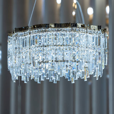 Chandelier 70 cm (LED) round (plain section) code 5734 with solitaire gold crystal