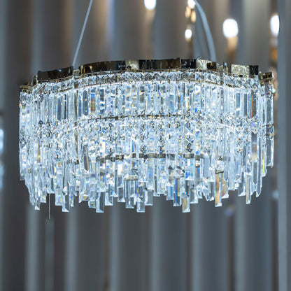 Chandelier 70 cm (LED) round (plain section) code 5734 with solitaire gold crystal