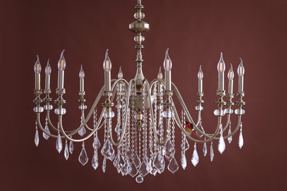 Italian Chandelier, 12 Lights, Metal, 110×120cm - Solitaire Gold