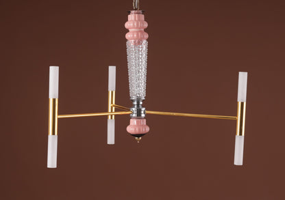 chandelier 3 arms halogen with a glass heart gold