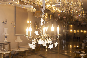 Porcelain roses 5-arm chandelier code 4047 solitaire gold