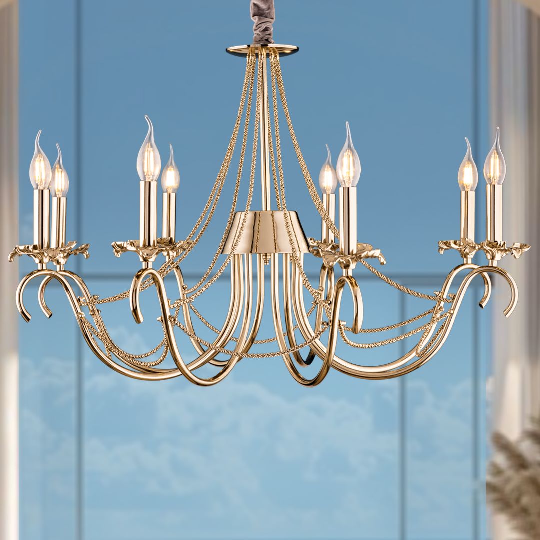 Curtain 5561 Chandelier, 8 lights, Metal, 70×70cm, Solitaire Gold