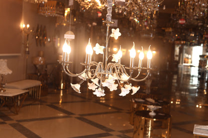 Porcelain roses 8-arm chandelier code 4047 solitaire gold