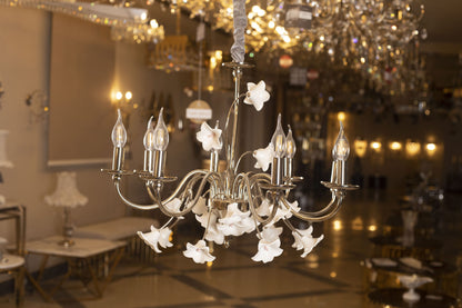 Porcelain roses 8-arm chandelier code 4047 solitaire gold