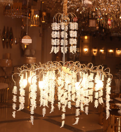 Crystal Cluster Chandelier, 12 Lights, Metal, 80×90cm - Solitaire Gold