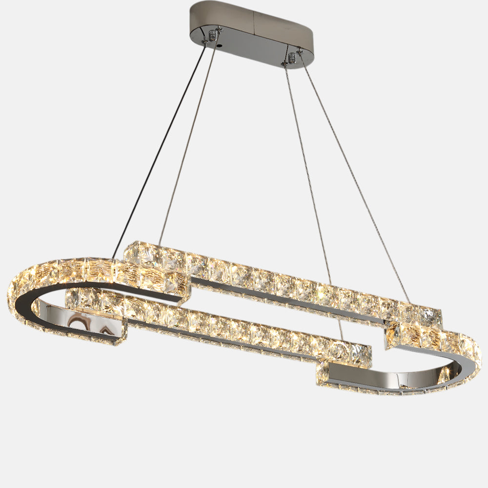 Pedro LED Oval Chandelier, Metal, 90×26cm - Chrome
