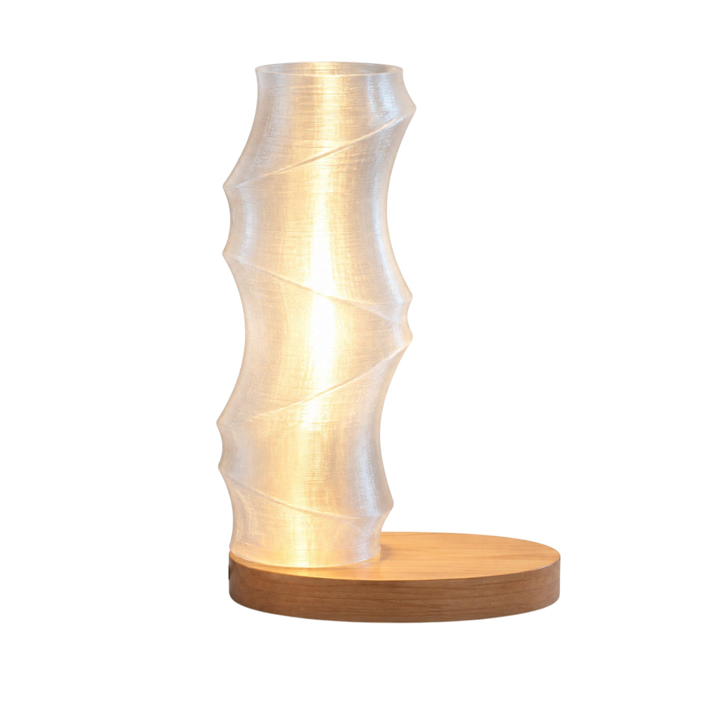 Oval Slanted Table Lamp, 1 Light, Beech Wood, 21×27cm - White