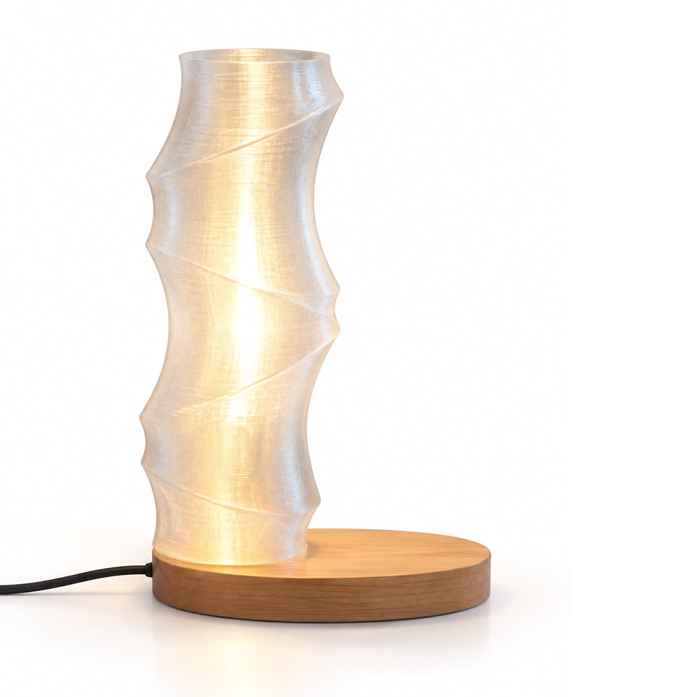 Oval Slanted Table Lamp, 1 Light, Beech Wood, 21×27cm - White