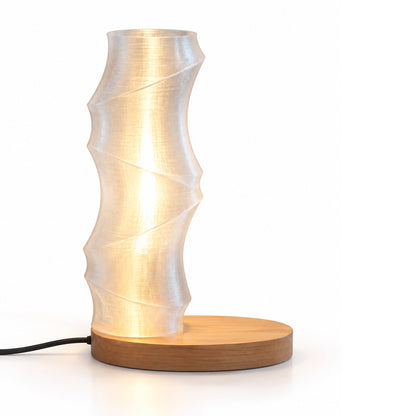 Oval Slanted Table Lamp, 1 Light, Beech Wood, 21×27cm - White
