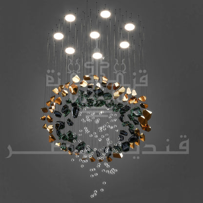 Wire Chandelier, 8 Lights, Stone Glass, 100x60cm – Multicolor
