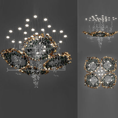 Wire Chandelier, 32 Lights, Stone Glass, 100x130cm – Multicolor