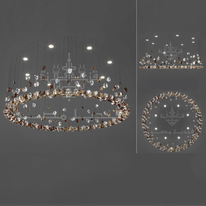 Wire Chandelier, 8 Lights, Stone Glass, 70x160cm – Multicolor