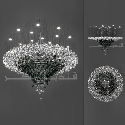 Wire Chandelier, 22 Lights, Stone Glass, 120x150cm – Multicolor