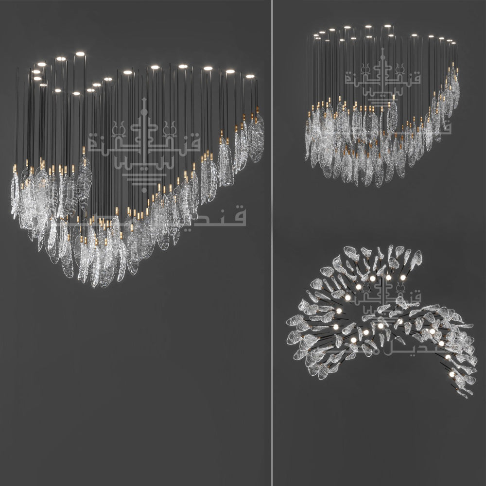 Wire Chandelier, 17 Lights, Glass, 120x155cm – Clear