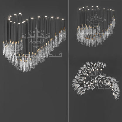 Wire Chandelier, 17 Lights, Glass, 120x155cm – Clear