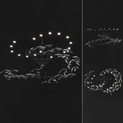 Wire Chandelier, 16 Lights, Glass, 150x200cm – Clear