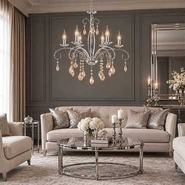 Modern Chandelier, 6 Lights, Metal, 67×65cm - Silver