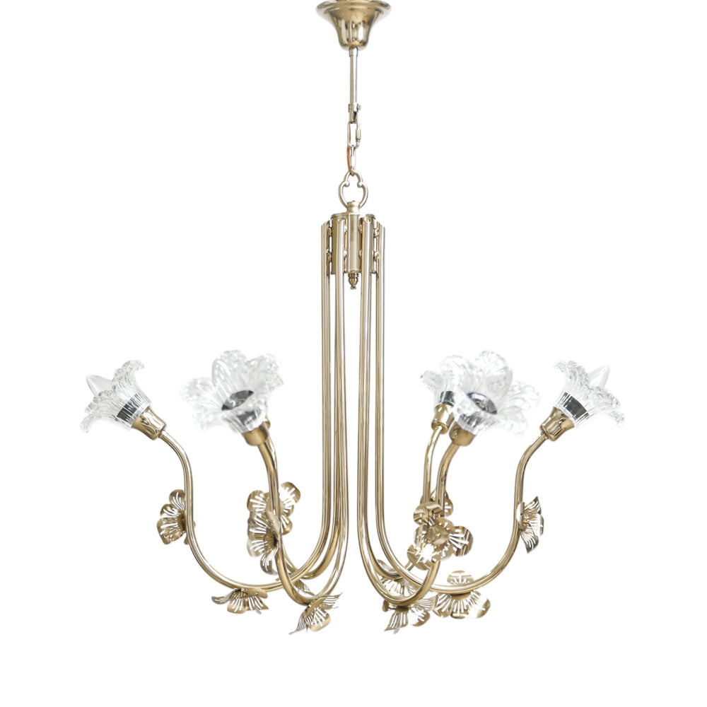 Striped 6-Light Rose Solitaire Gold Chandelier