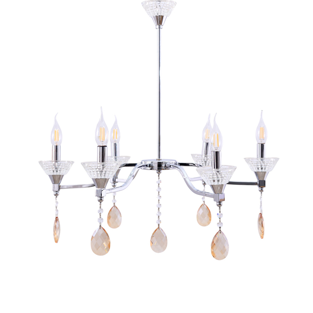 نجفه، 6 لمبة، معدن، 66×80 سم فضي من قنديل مصر - Chandelier, 6 Lights, Metal, 66×80cm Silver|Kandil Egypt