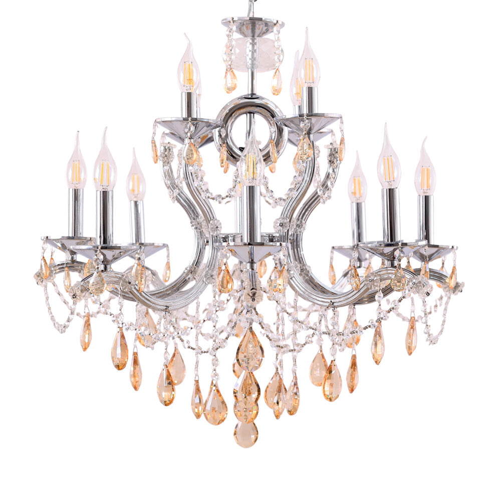 نجفة ماري تريز، 12 لمبة، معدن، 80×65 سم فضي من قنديل مصر - Marie Therese Chandelier, 12 Lights, Metal, 80×65 cm Silver|Kandil Egypt