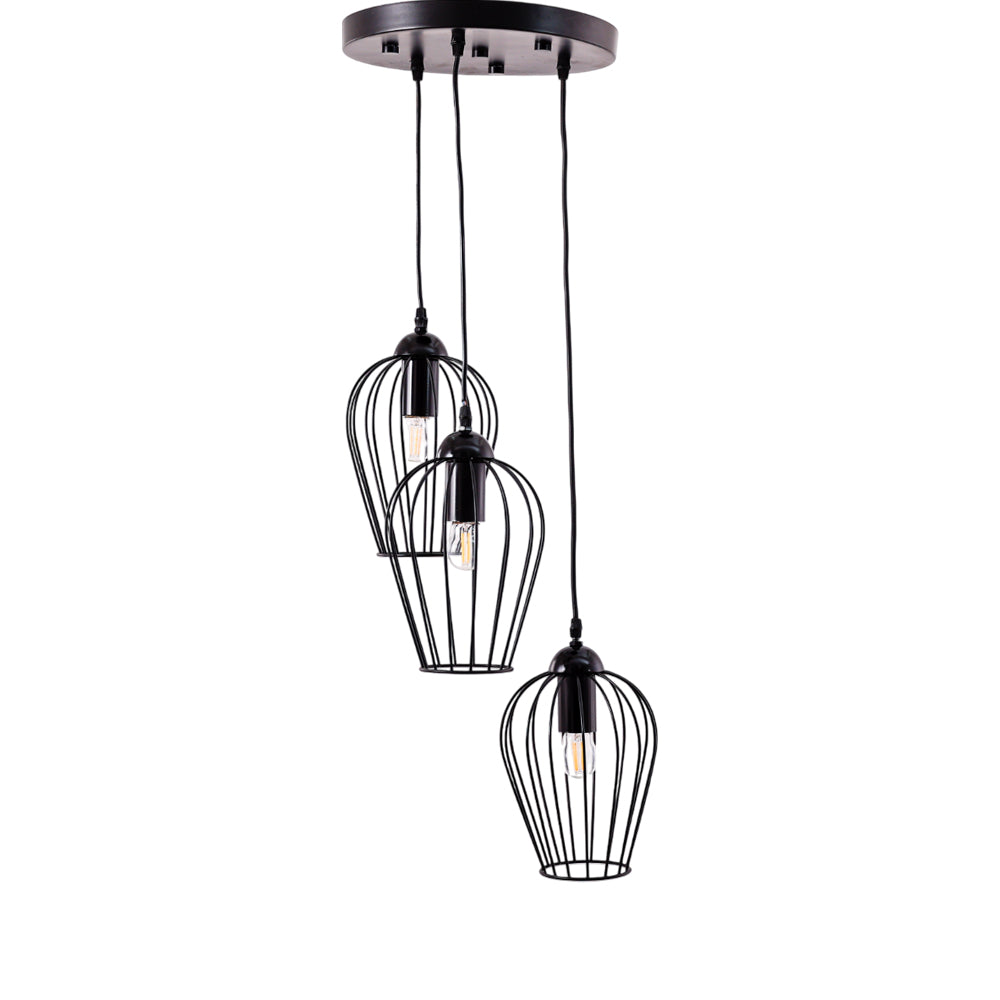 Wire Pendants, 3 Lights, Metal, 60×35 cm - Black