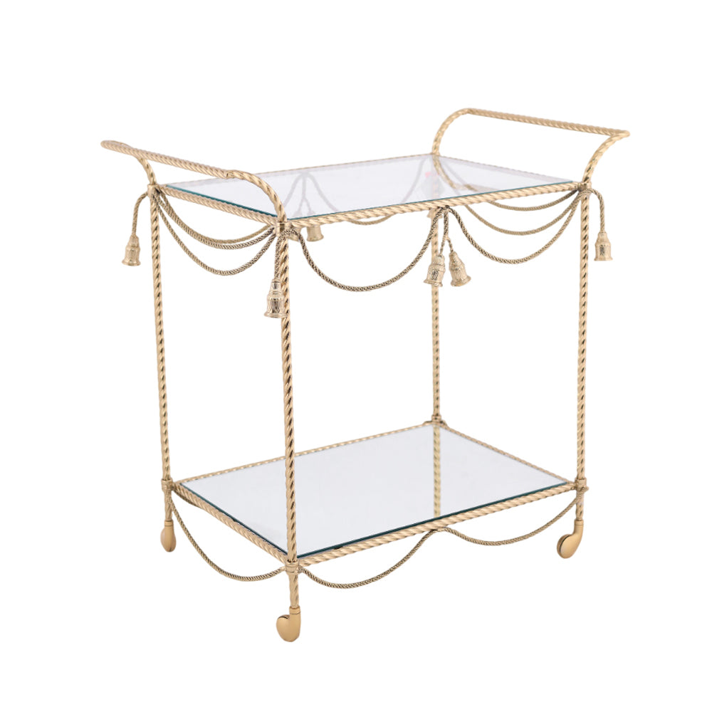 عربة شاي مواسير، معدن، 55×86 سم – سوليتير ذهبي من قنديل مصر - Pipes Tea Cart, Metal, 55×86cm Solitaire Gold|Kandil Egypt