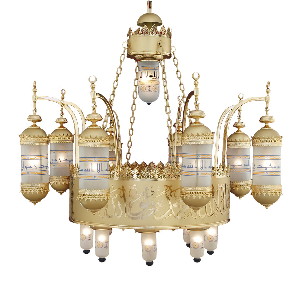 نجفة السيدة تعليق دور، 17 لمبة، 210×150 سم ذهبي من قنديل مصر - El-Sayeda 1-Level Chandelier, 17 Lights, 210×150 cm Gold|Kandil Egypt