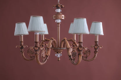 6-Arms chandelier green lamp shade oxide