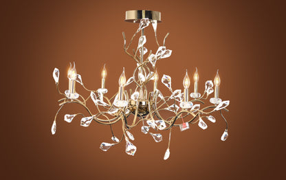 Chandelier 8 arms crystal comb/50 LED bulbs + 8 bulbs code 5728 diameter 120 cm (with glass) solitaire gold