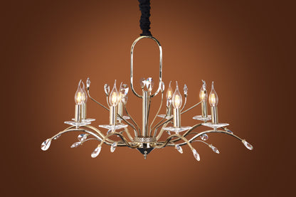 نجفة بثمانية لمبة على شكل قلب بيضاوي وفرع لوزي، رمزها 5737، مرصعة بكريستالة ذهبية واحدة.