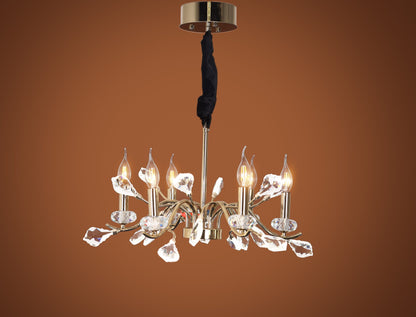 Chandelier 6 arms crystal comb/18 LED bulbs + 6 bulbs code 5724 (with crystal) solitaire gold