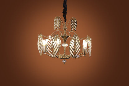 نجفة بثمانية لمبة على شكل أجنحة نخيل، رمزها 5723، مرصعة بكريستال ذهبي منفرد.