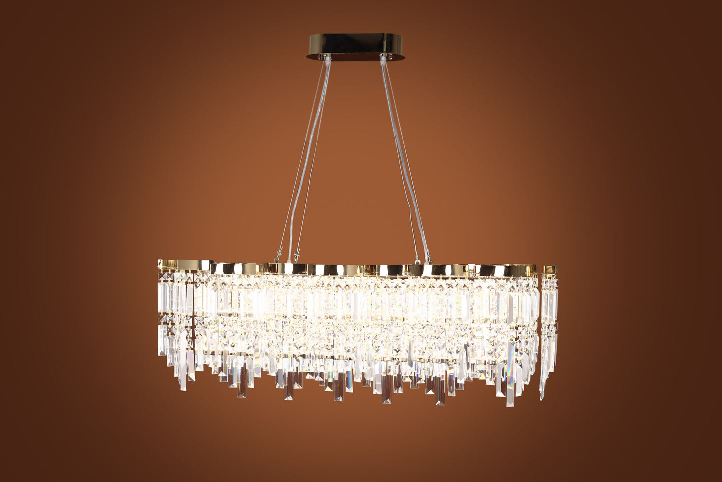 Chandelier 100 cm x 40 cm (LED) oval (plain section) code 5734 with solitaire gold crystal