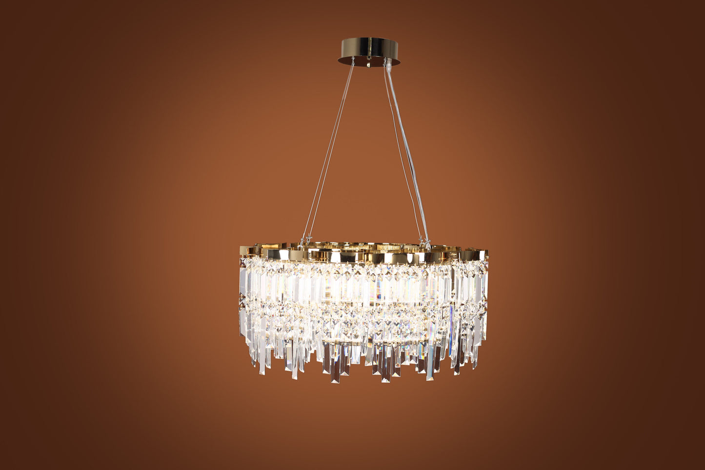 Chandelier 70 cm (LED) round (plain section) code 5734 with solitaire gold crystal