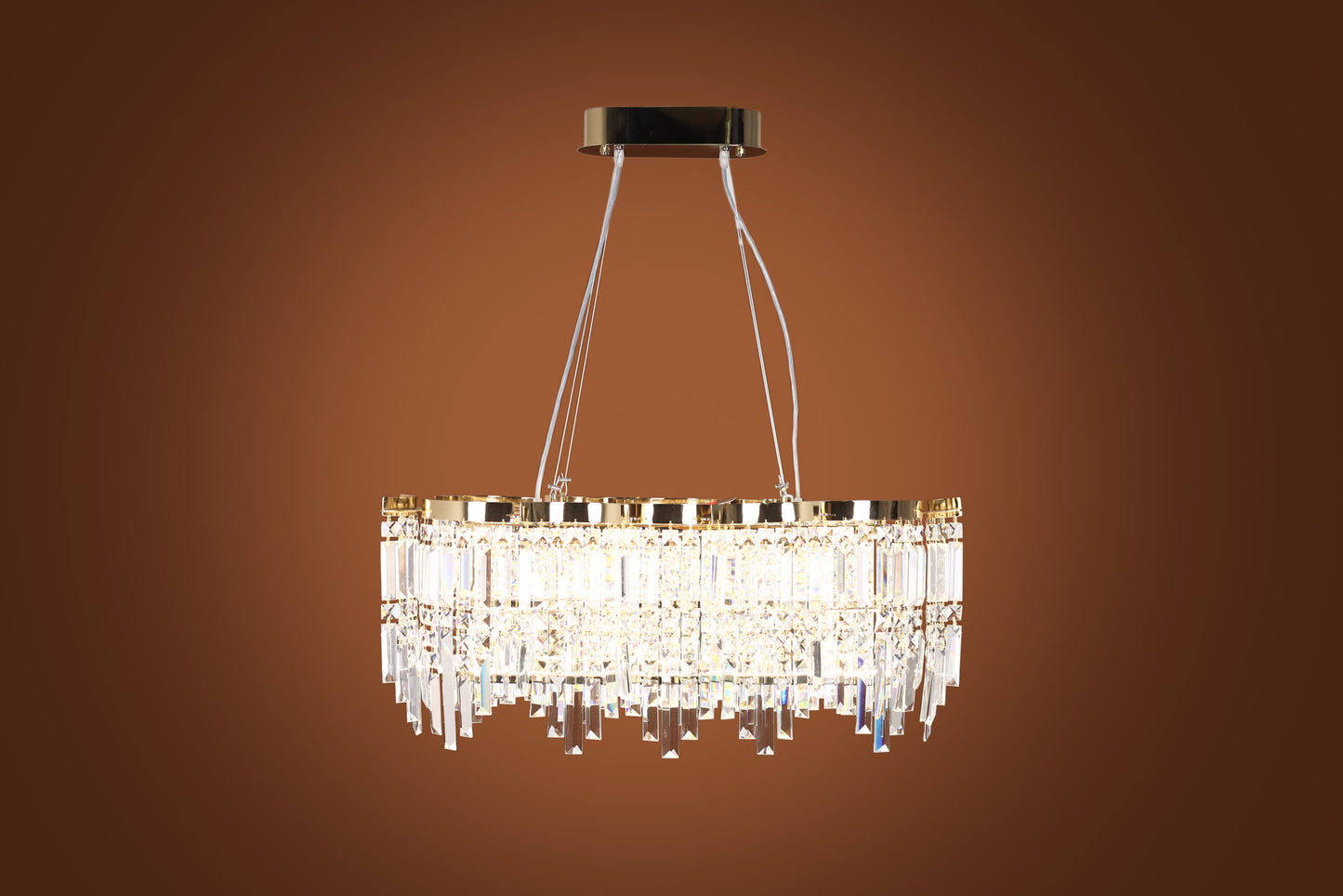 Plain LED Oval Chandelier, Metal, 80×70cm - Solitaire Gold