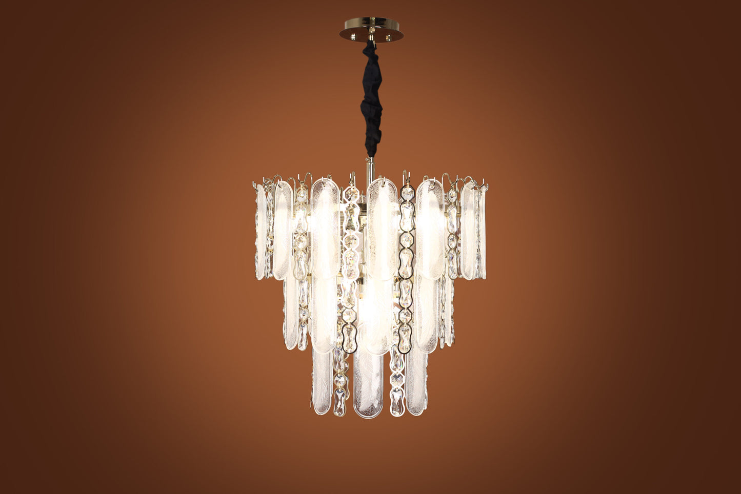 Laser Branches Round Glass Chandelier, 9 Lights, Metal, 50×70cm - Solitaire Gold