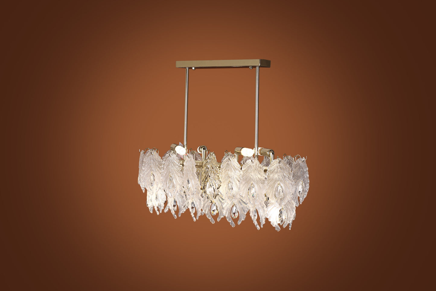 Glass Palm Leaves Oval Chandelier, 8 Lights, Metal, 80×60cm - Solitaire Gold