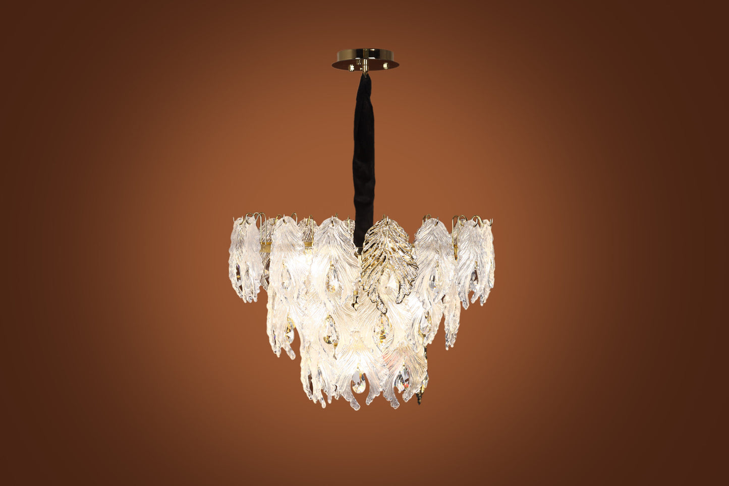 Chandelier 50 cm rounded glass palm code 5739 with solitaire gold crystal