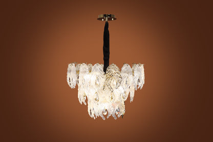 Chandelier 50 cm rounded glass palm code 5739 with solitaire gold crystal