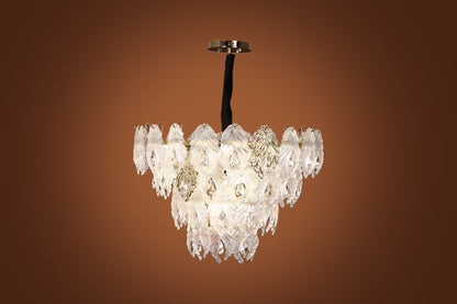 Glass Palm Leaves Round Chandelier, 14 Lights, Metal, 70×80cm - Solitaire Gold